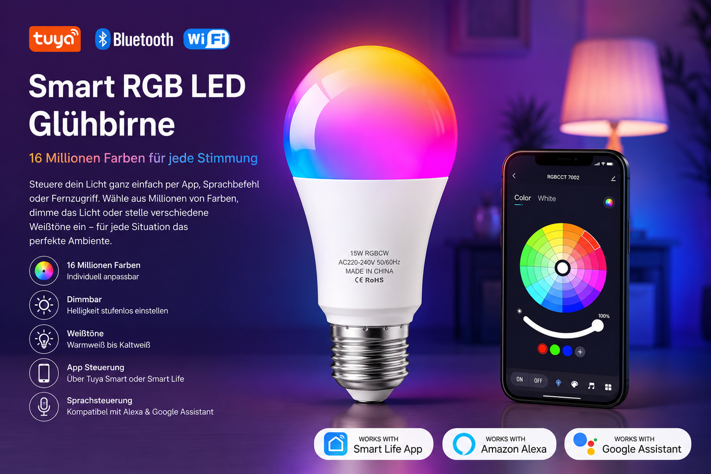 Smarte RGB LED Glühbirne
